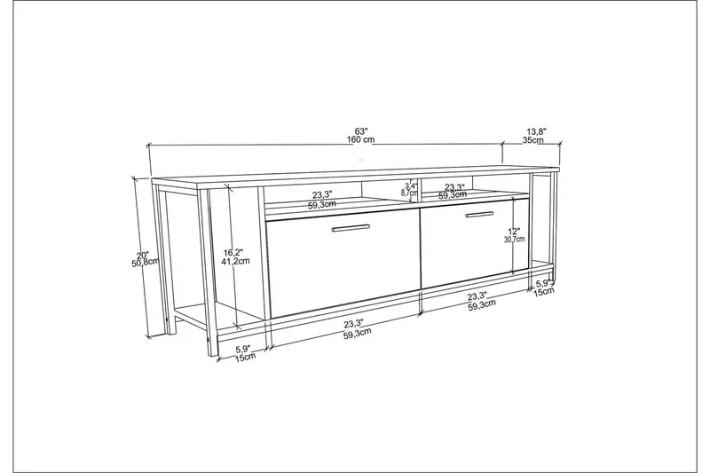 Rinorea Tv-benk 160x50,8 cm - Hvit - Møbler - Mediamøbel & tv møbel - TV-benk & mediabenk