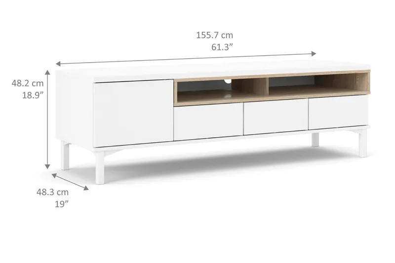Roomers TV-benk 155,7 cm - Hvit/Eik - Møbler - Mediamøbel & tv møbel - TV-benk & mediabenk