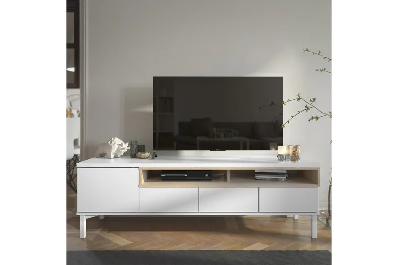 Roomers TV-benk 155,7 cm - Hvit/Eik - Møbler - Mediamøbel & tv møbel - TV-benk & mediabenk