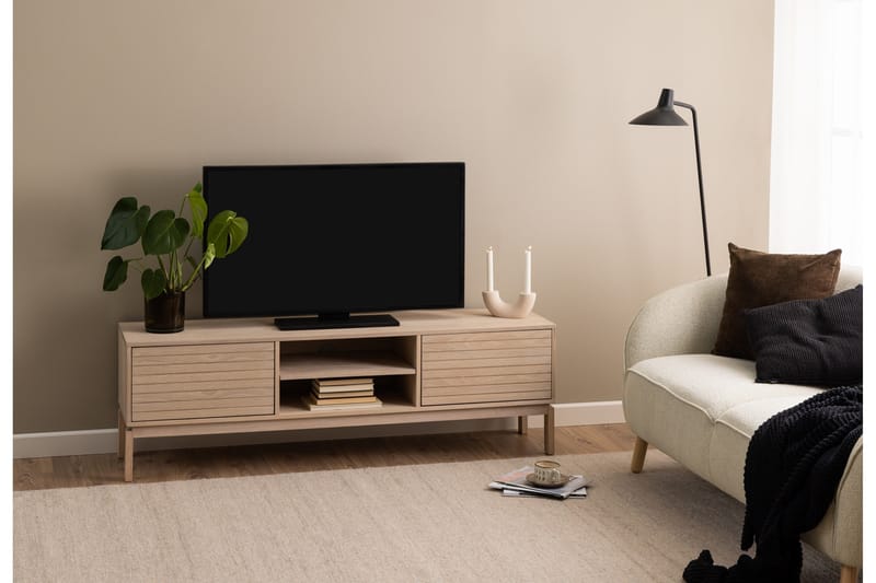 Sakie Gulvstående TV-benk 160 cm med Oppbevaring i Lyst Tre - Lys Beige - Møbler - Mediamøbel & tv møbel - TV-benk & mediabenk