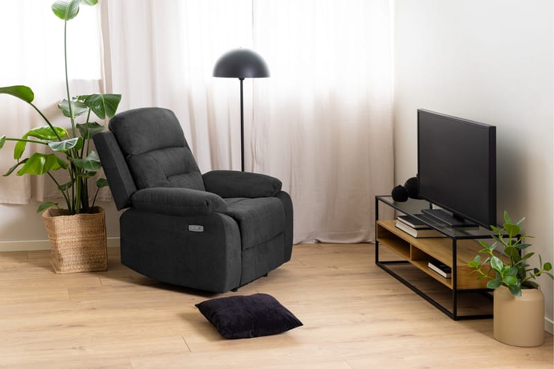 Sakila Gulvstående TV-benk 120 cm med Oppbevaring i Metall med Trehylle - Svart - Møbler - Mediamøbel & tv møbel - TV-benk & mediabenk