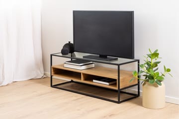 Sakila Gulvstående TV-benk 120 cm med Oppbevaring i Metall med Trehylle - Svart - Møbler - Mediamøbel & tv møbel - TV-benk & mediabenk
