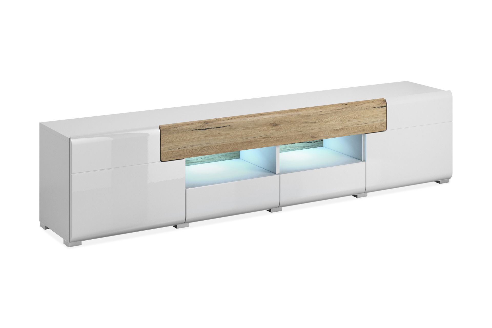 Saran TV-benk 208 cm - Eik/Hvit høyglans - Møbler - Mediamøbel & tv møbel - TV-benk & mediabenk