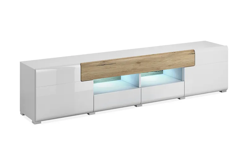 Saran TV-benk 208 cm, Eik/Hvit høyglans
