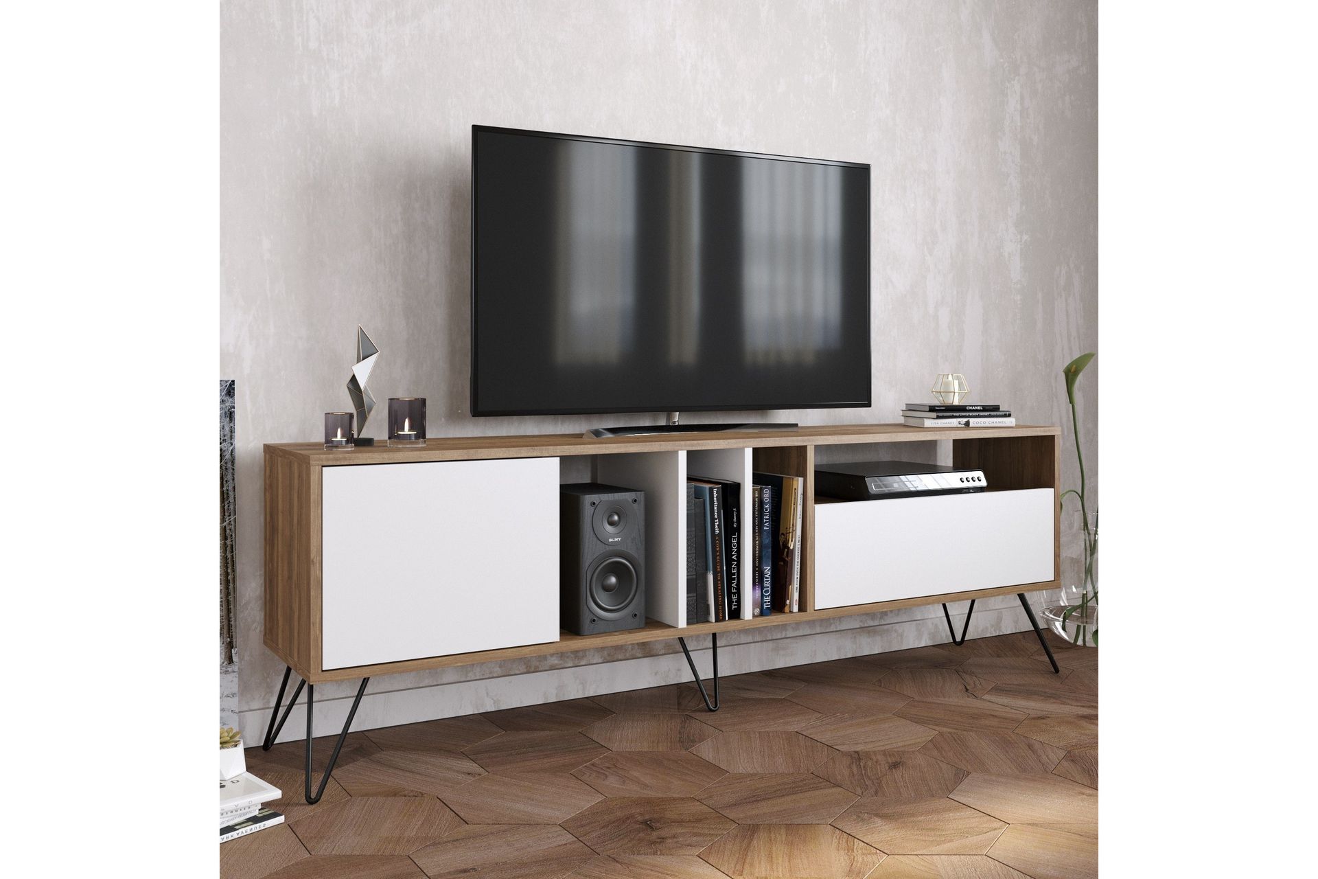 Schwefel TV-Benk 180 cm - Valnøtt|Svart|Hvit - Møbler - Mediamøbel & tv møbel - TV-benk & mediabenk