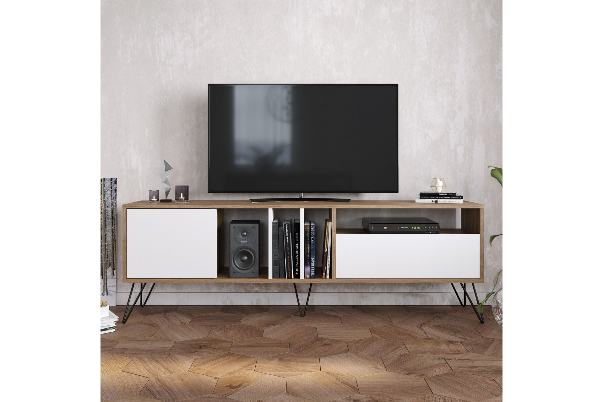 Schwefel TV-Benk 180 cm - Valnøtt|Svart|Hvit - Møbler - Mediamøbel & tv møbel - TV-benk & mediabenk