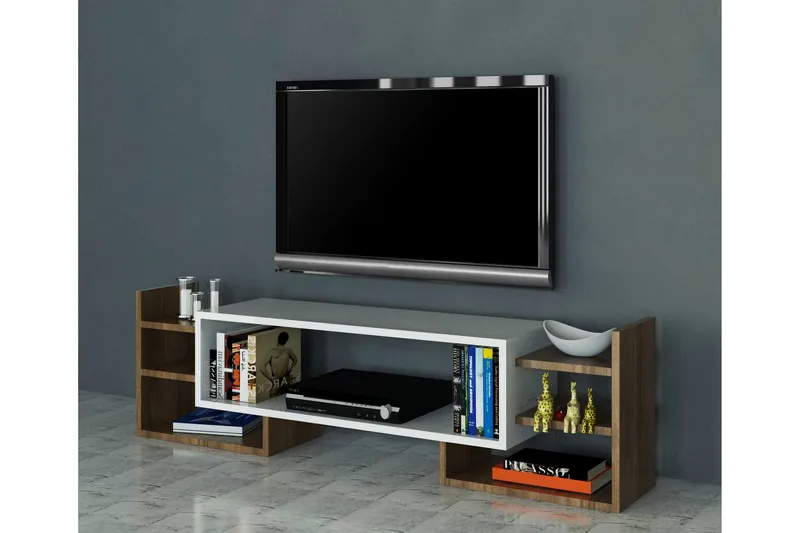 Semour TV-benk 90 cm - Hvit/Valnøtt - Møbler - Mediamøbel & tv møbel - TV-benk & mediabenk
