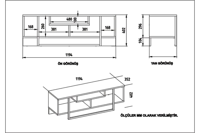 Sholly TV-Benk 119 cm - Hvit|Svart - TV-benk & mediabenk