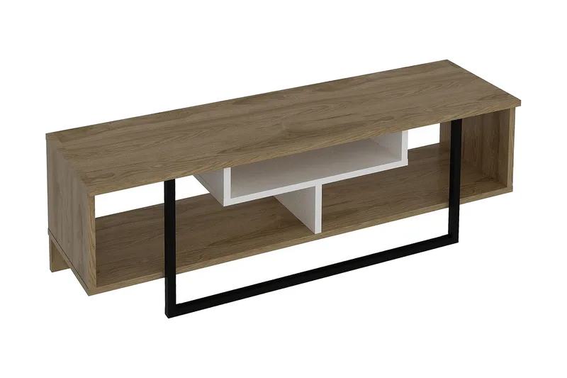Sholly TV-benk 119 cm, Hvit/Svart/Eik