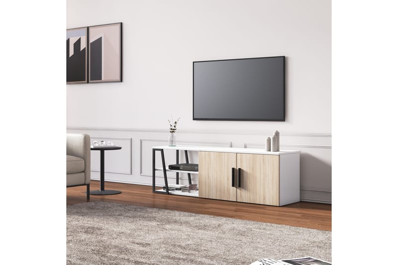 Sidibel TV-benk 150 cm - Eik/Hvit - TV-benk & mediabenk