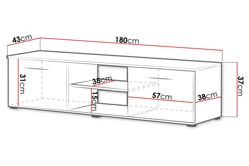 Soho TV-benk 180x43x37 cm - Grå/Hvit - Møbler - Mediamøbel & tv møbel - TV-benk & mediabenk