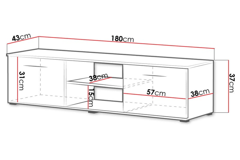 Soho TV-benk 180x43x37 cm - Svart - TV-benk & mediabenk