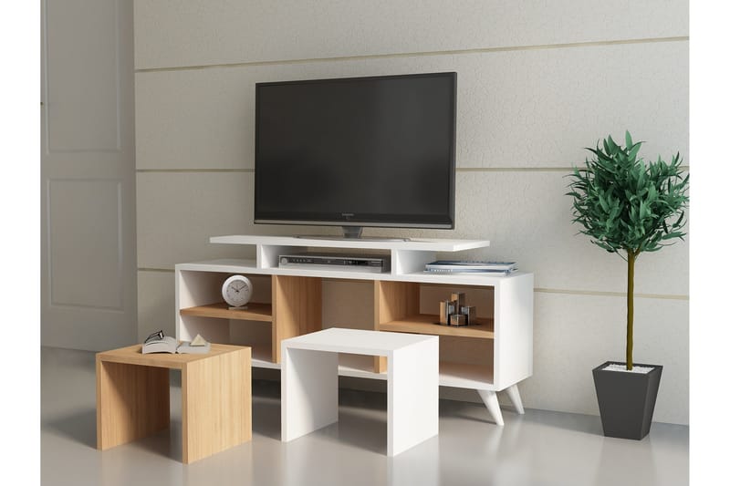 Sqandie TV-benk 120 cm - Hvit/Teak - Møbler - Mediamøbel & tv møbel - TV-benk & mediabenk