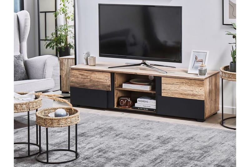 Sterlingen TV-benk 148x40 cm - Lyst Tre/Svart - Møbler - Mediamøbel & tv møbel - TV-benk & mediabenk