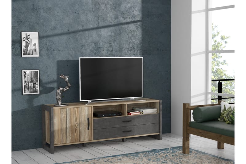 Strumica Tv-benk 190 cm - Brun/Grå - Møbler - Mediamøbel & tv møbel - TV-benk & mediabenk