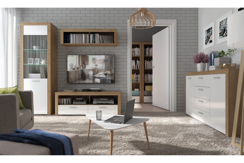 Tarka TV-benk 135 cm - Tre/natur|Hvit - Møbler - Mediamøbel & tv møbel - TV-benk & mediabenk
