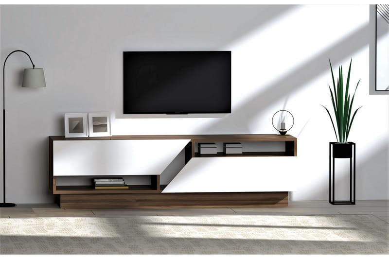 Thimaria TV-benk 160 cm - Mørkebrun/Hvit - Møbler - Mediamøbel & tv møbel - TV-benk & mediabenk