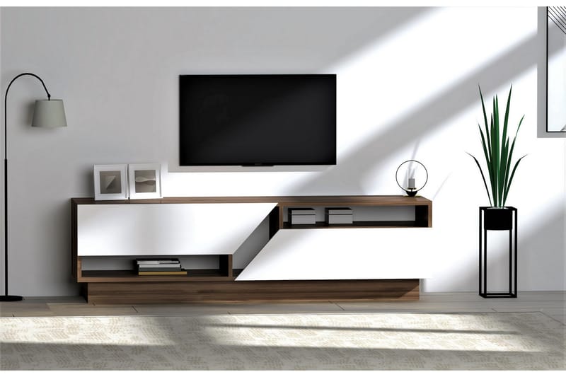 Thimaria TV-benk 160 cm - Mørkebrun/Hvit - TV-benk & mediabenk