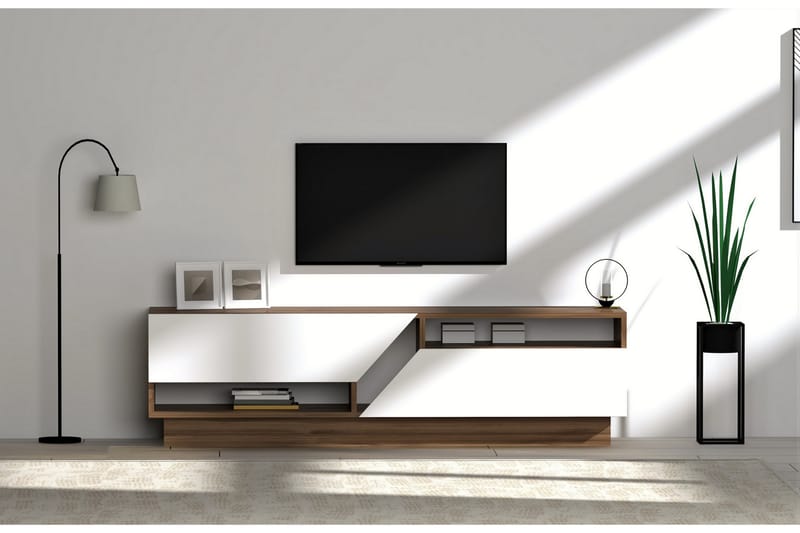 Thimaria TV-benk 160 cm - Mørkebrun/Hvit - Møbler - Mediamøbel & tv møbel - TV-benk & mediabenk