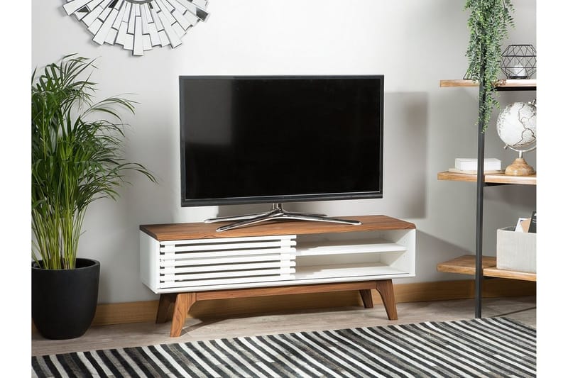 Toledo Gulvstående TV-benk 117 cm med Oppbevaring i Malt Tre - Hvit - Møbler - Mediamøbel & tv møbel - TV-benk & mediabenk