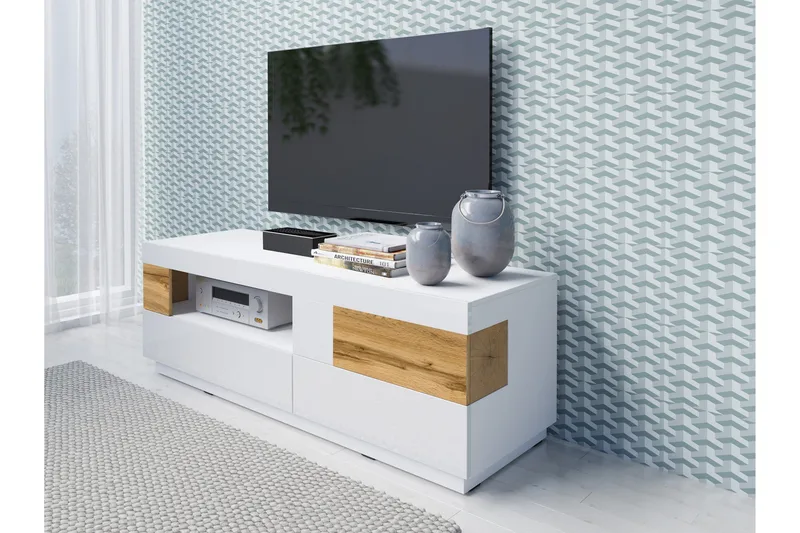 Tomeka TV-benk 160 cm - Hvit/Tre - Møbler - Mediamøbel & tv møbel - TV-benk & mediabenk