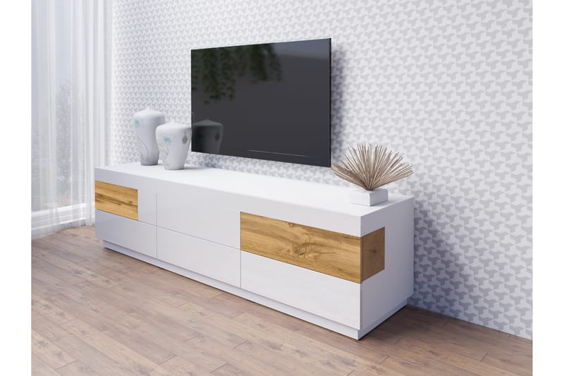Tomeka TV-benk 206 cm - Hvit/Tre - Møbler - Mediamøbel & tv møbel - TV-benk & mediabenk