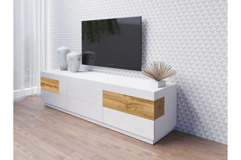 Tomeka TV-benk 206 cm - Hvit/Tre - Møbler - Mediamøbel & tv møbel - TV-benk & mediabenk