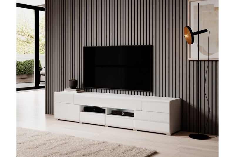 Toreno Gulvstående TV-benk 208 cm med Oppbevaring i Malt Tre - Hvit - Møbler - Mediamøbel & tv møbel - TV-benk & mediabenk