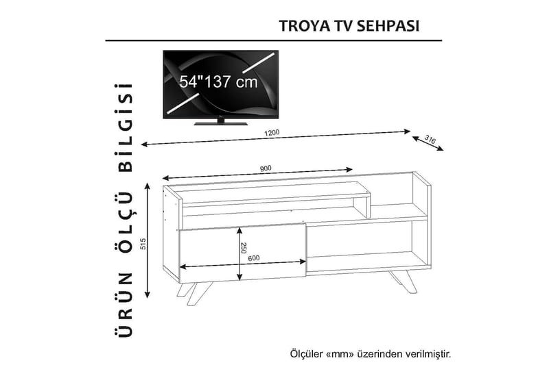 Troya TV-benk 120 cm - Hvit - TV-benk & mediabenk