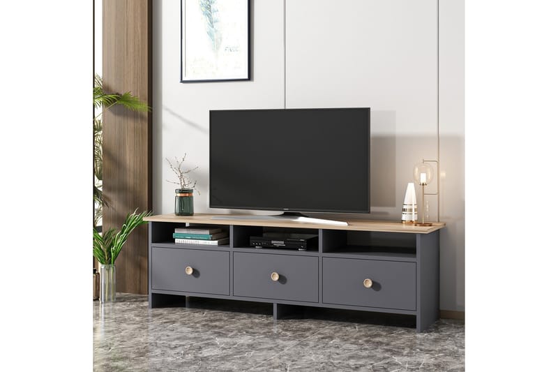 Tv bänk 150 cm Antracit/Ek - Antrasitt/Natur - TV-benk & mediabenk