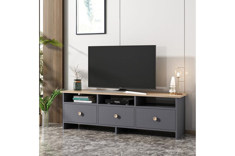 Tv bänk 150 cm Antracit/Ek - Antrasitt/Natur - Møbler - Mediamøbel & tv møbel - TV-benk & mediabenk