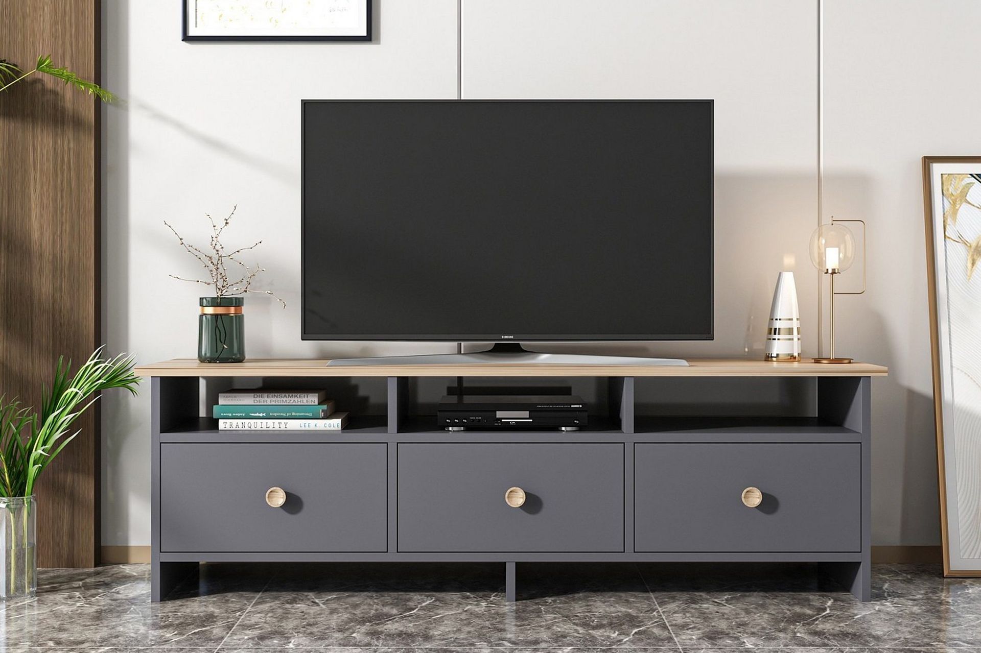 Tv bänk 150 cm Antracit/Ek - Antrasitt/Natur