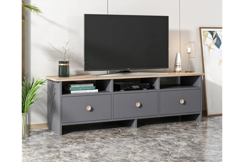 Tv bänk 150 cm Antracit/Ek - Antrasitt/Natur - Møbler - Mediamøbel & tv møbel - TV-benk & mediabenk