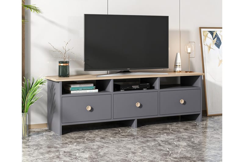 Tv bänk 150 cm Antracit/Ek - Antrasitt/Natur - Møbler - Mediamøbel & tv møbel - TV-benk & mediabenk