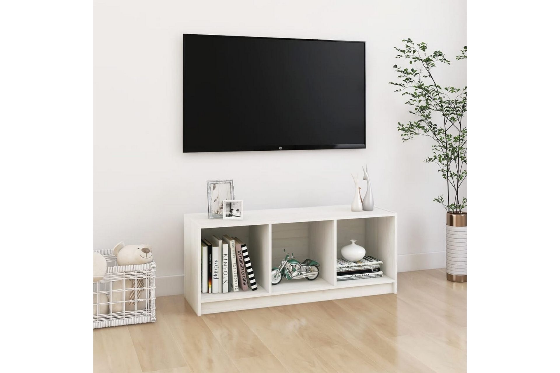 TV-benk 104x33x41 cm heltre furu hvit - Hvit - Møbler - Mediamøbel & tv møbel - TV-benk & mediabenk