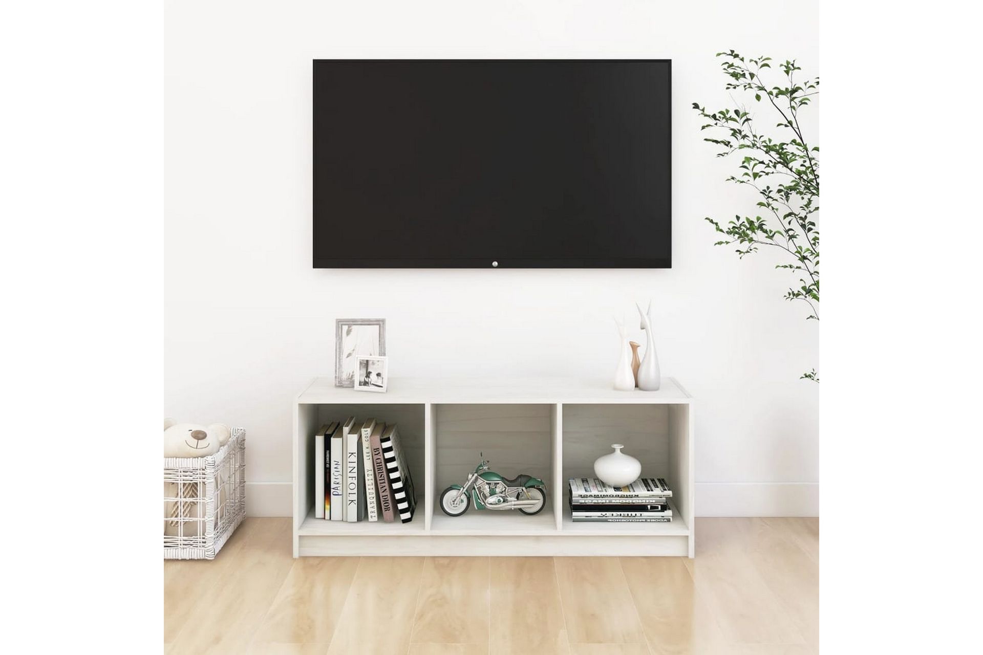 TV-benk 104x33x41 cm heltre furu hvit - Hvit - Møbler - Mediamøbel & tv møbel - TV-benk & mediabenk