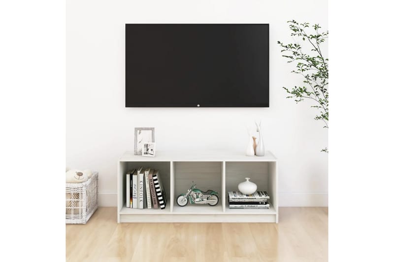 TV-benk 104x33x41 cm heltre furu hvit - Hvit - TV-benk & mediabenk