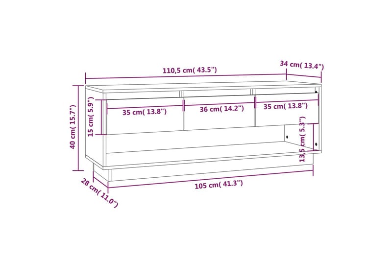 TV-benk 110,5x34x40 cm heltre furu - Brun - Møbler - Mediamøbel & tv møbel - TV-benk & mediabenk
