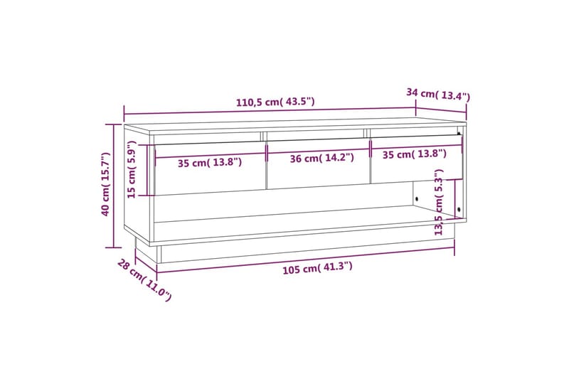 TV-benk 110,5x34x40 cm heltre furu - Brun - TV-benk & mediabenk