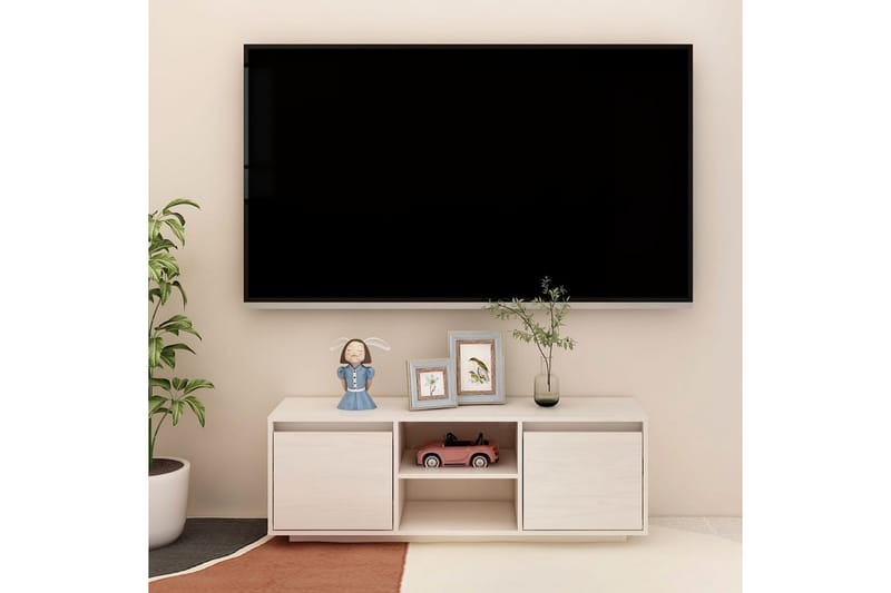 TV-benk 110x30x40 cm heltre furu hvit - Hvit - TV-benk & mediabenk