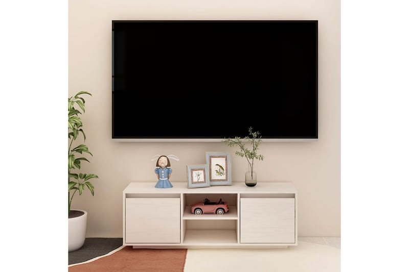 TV-benk 110x30x40 cm heltre furu hvit - Hvit - Møbler - Mediamøbel & tv møbel - TV-benk & mediabenk