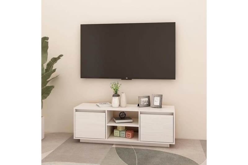TV-benk 110x30x40 cm heltre furu hvit - Hvit - TV-benk & mediabenk