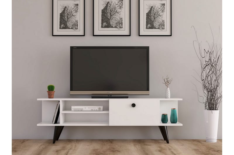 Tv-benk 120 cm - Hvit/Svart - TV-benk & mediabenk