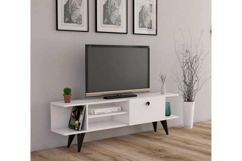 Tv-benk 120 cm - Hvit/Svart - TV-benk & mediabenk