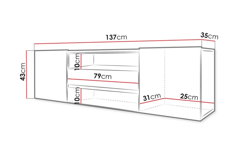 Tv-benk 137 cm LED-belysning - Hvit - TV-benk & mediabenk