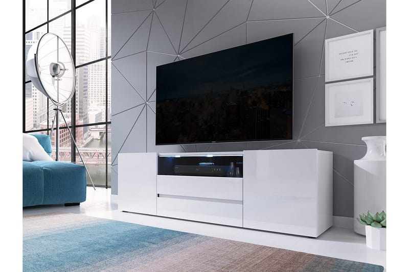 Tv-benk 137 cm LED-belysning - Hvit - TV-benk & mediabenk