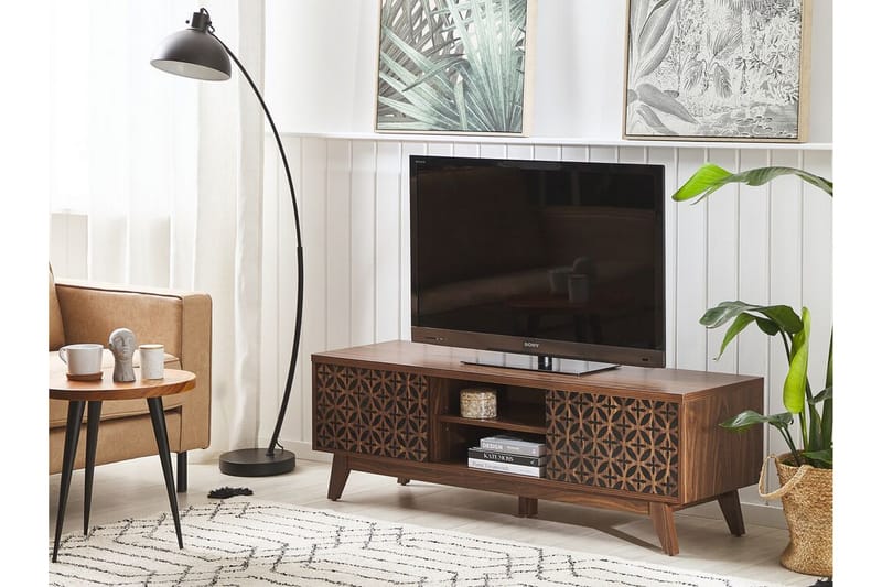 TV-benk 140 cm Mørkebrun PRESCOT - Tre/natur - Møbler - Mediamøbel & tv møbel - TV-benk & mediabenk