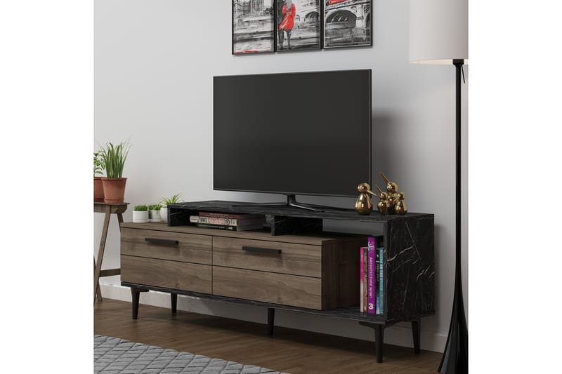 Tv-benk 150 cm - Valnøtt/Svart - Møbler - Mediamøbel & tv møbel - TV-benk & mediabenk