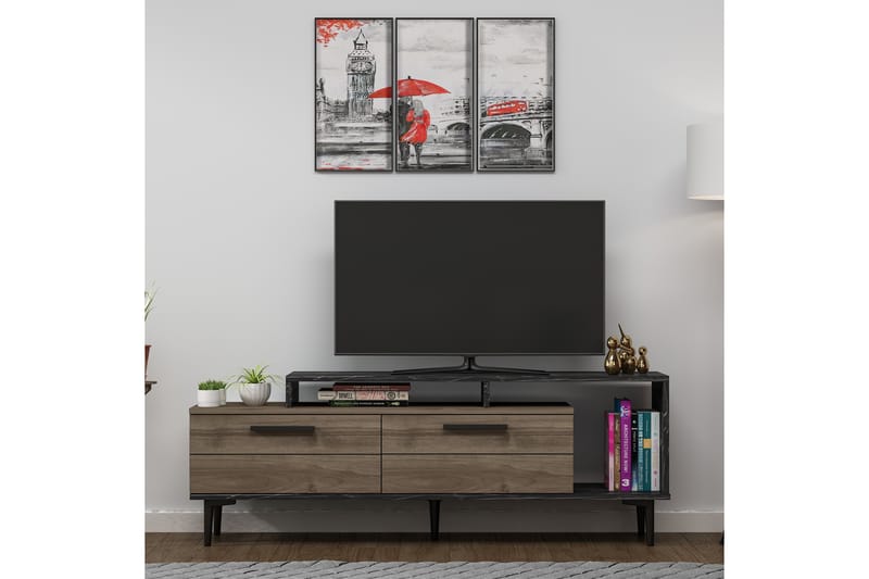 Tv-benk 150 cm - Valnøtt/Svart - Møbler - Mediamøbel & tv møbel - TV-benk & mediabenk