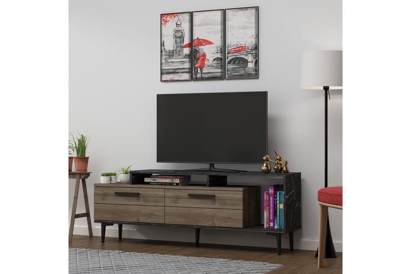 Tv-benk 150 cm - Valnøtt/Svart - Møbler - Mediamøbel & tv møbel - TV-benk & mediabenk